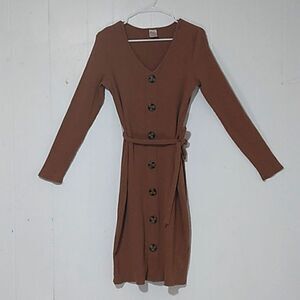 Women's Large No Boundaries Full Length Brown Dress Long Sleeves